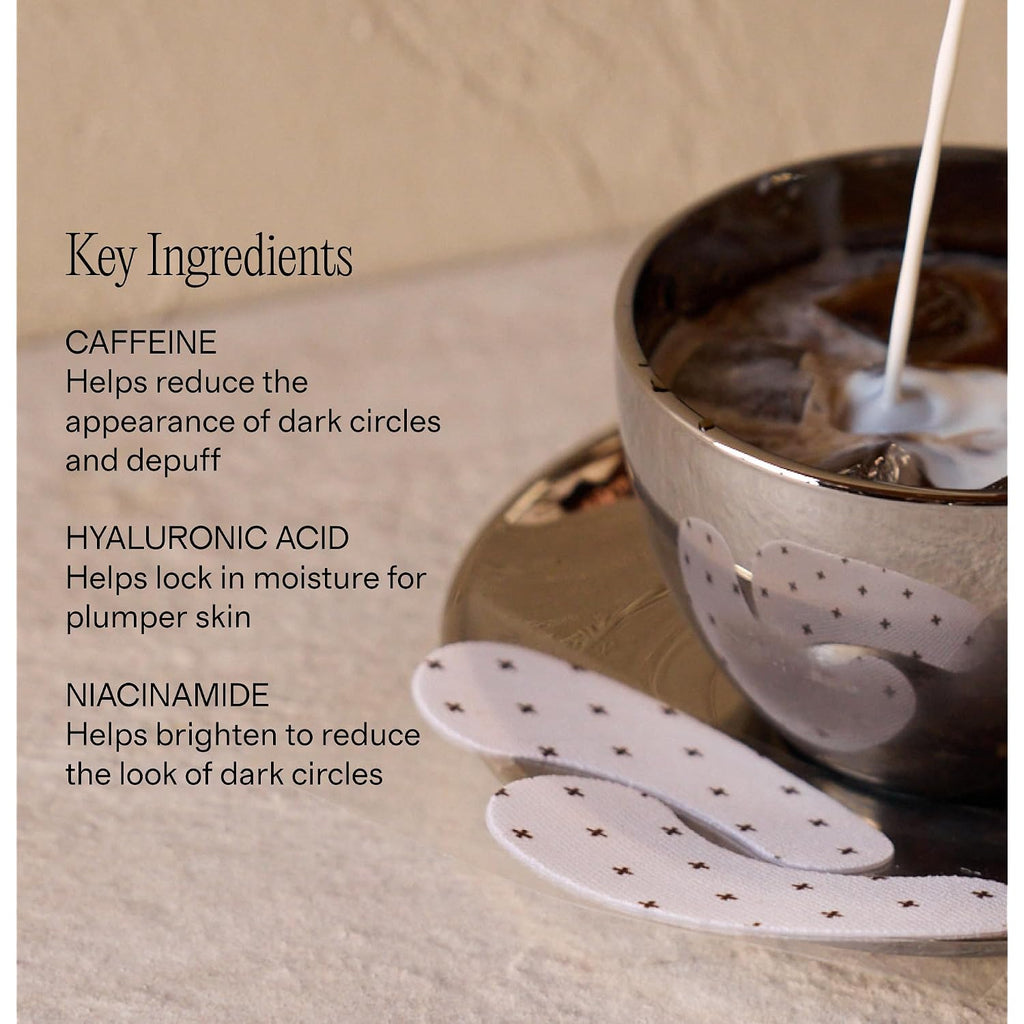 + Lux Unfiltered Iced Latte Cooling Under Eye Patches - Anti-Slip Caffeine Infused Korean Eye Mask - Reduces Puffiness, Brightens & Hydrates - Niacinamide & Hyaluronic Acid - Vegan - 10 Pairs