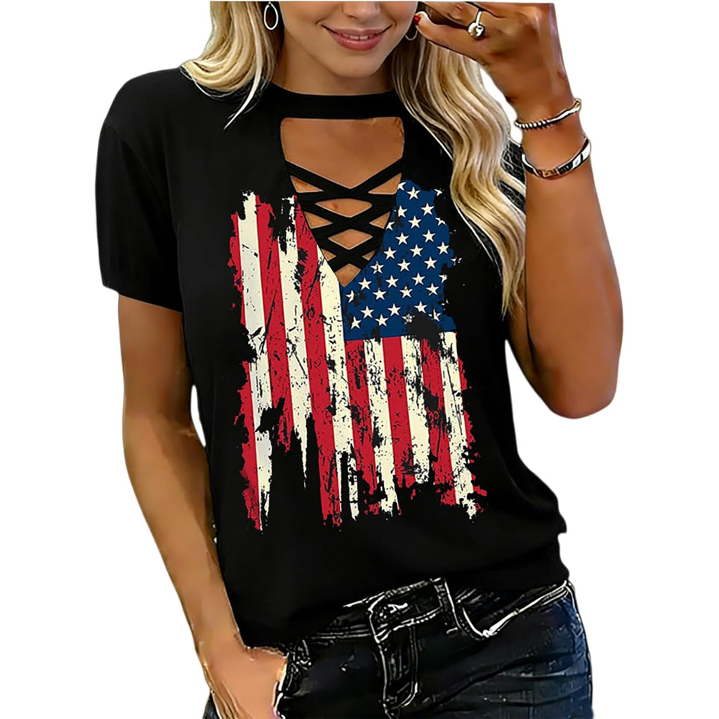 Retro Western Cowboy Shirt for Women's V-Neck Graphic Shirt Country Concert T-Shirt Summer Short-Sleeved Tees Tops Black4