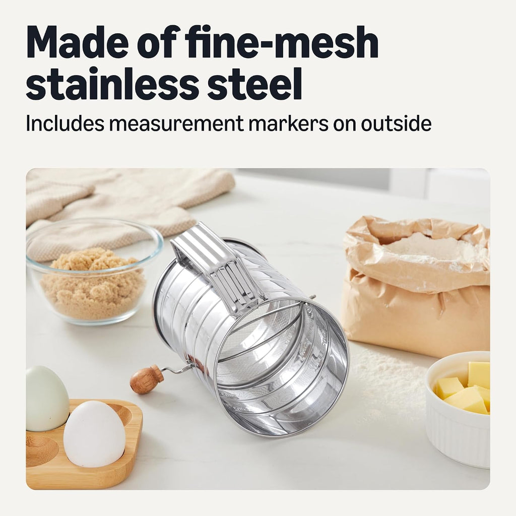 Amazon Basics Stainless Steel Flour Sifter, 3 Cup Capacity For Fine Or Coarse Flour, Dishwasher-Safe