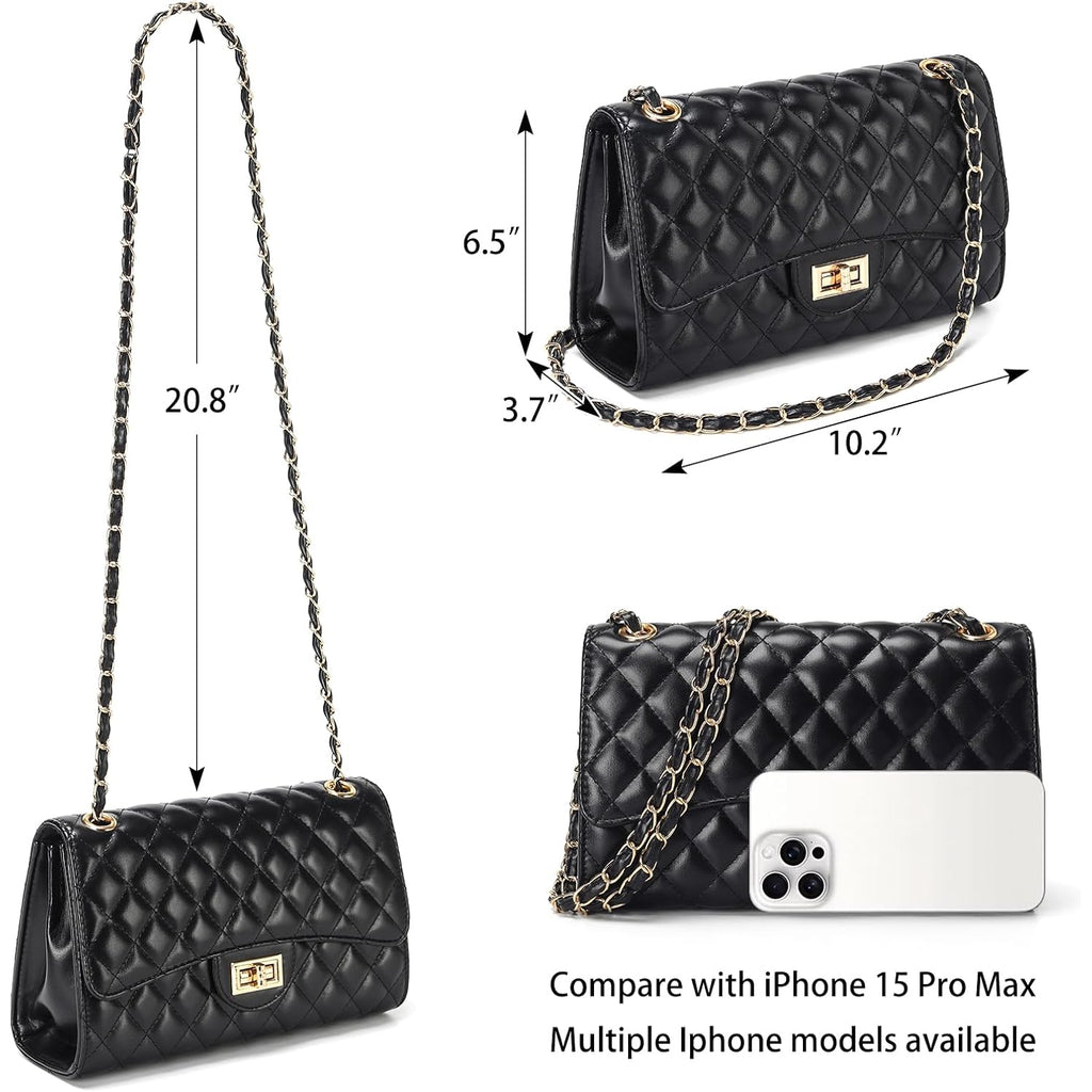 Quilted Leather Crossbody Bags For Women Trendy Ladies Shoulder Purse Satchel Handbag With Chain Strap