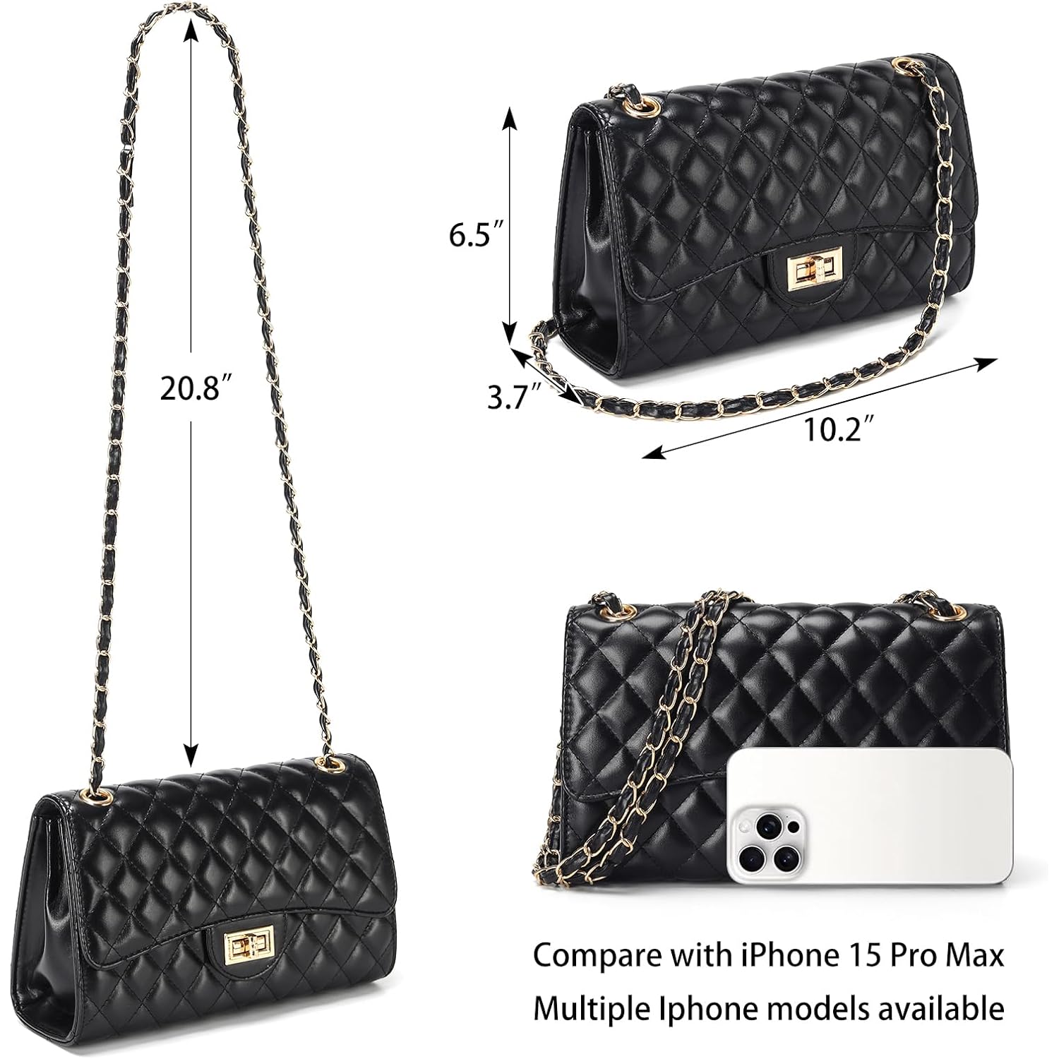 Quilted Leather Crossbody Bags For Women Trendy Ladies Shoulder Purse Satchel Handbag With Chain Strap