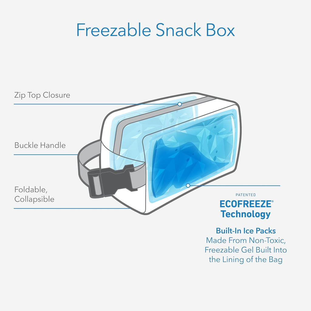 Packit Freezable Small Insulated Snack Box, Black, With Ecofreeze Technology (Built-In Ice Pack), Mini Cooler Or Small Lunch Bag, For Fresh Snacks On The Go, For Work, Gym, Or Travel