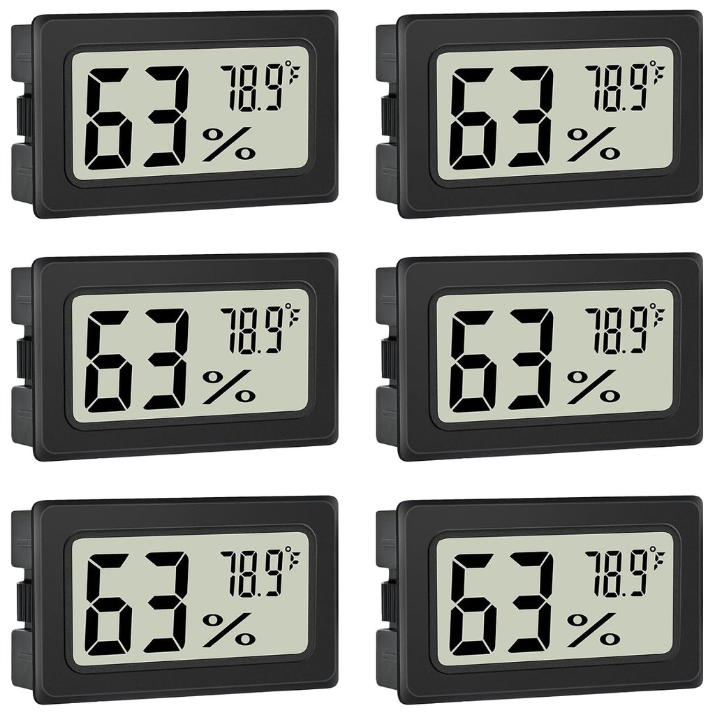 Humidity Meter Indoor Thermometer 6-Pack Mini Digital Thermometer Hygrometer Indoor Temperature Humidity Meters Gauge Lcd Display Fahrenheit (℉) For Greenhouse, Reptile Tank, Cellar, Closet