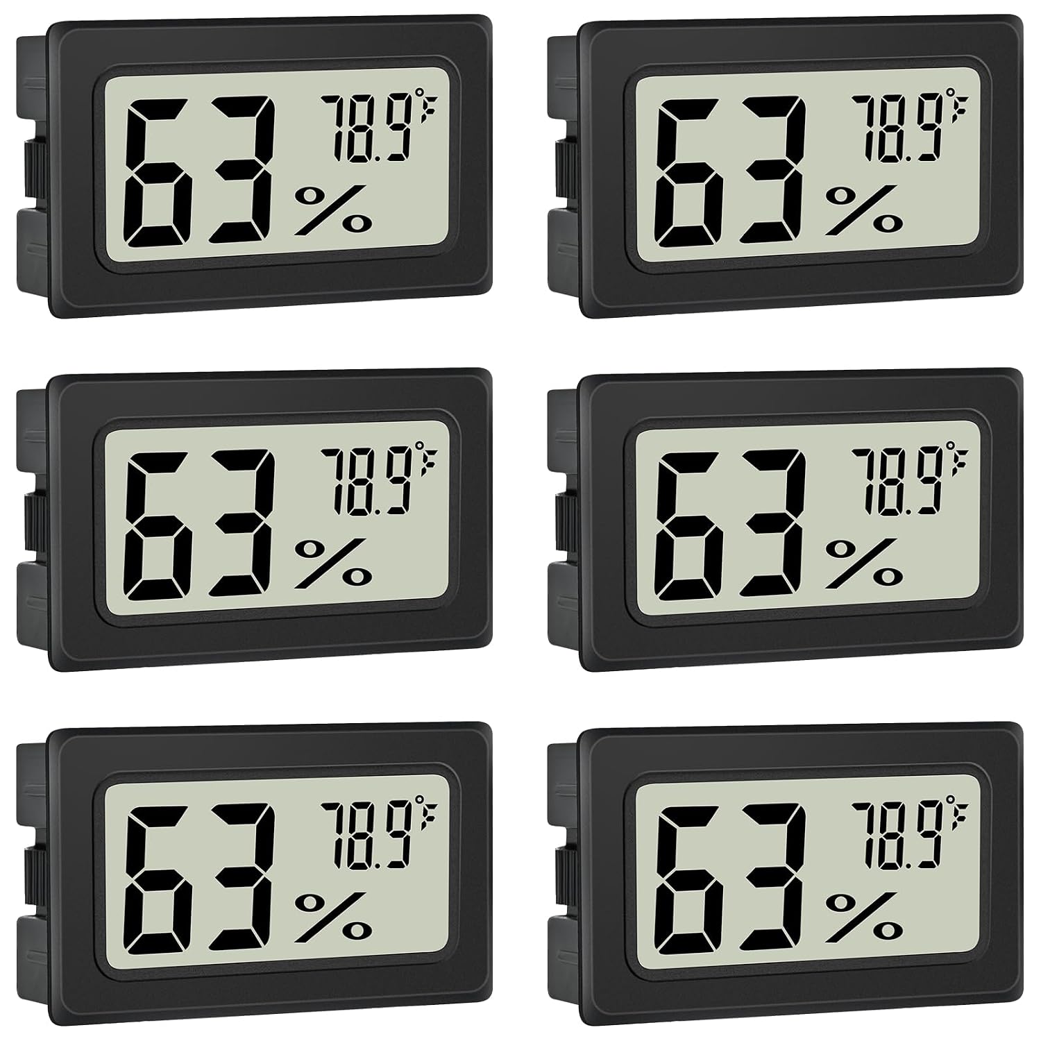 Humidity Meter Indoor Thermometer 6-Pack Mini Digital Thermometer Hygrometer Indoor Temperature Humidity Meters Gauge Lcd Display Fahrenheit (℉) For Greenhouse, Reptile Tank, Cellar, Closet