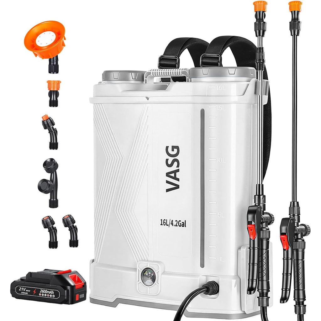 Battery Powered Backpack Sprayer 4 Gallon, 21V 2.6Ah Electric Weed Pump Sprayer With 6 Nozzles, Telescopic Wand (Stainless Steel + Plastic) For Garden Weed Lawn Yard Clean, Charger Included