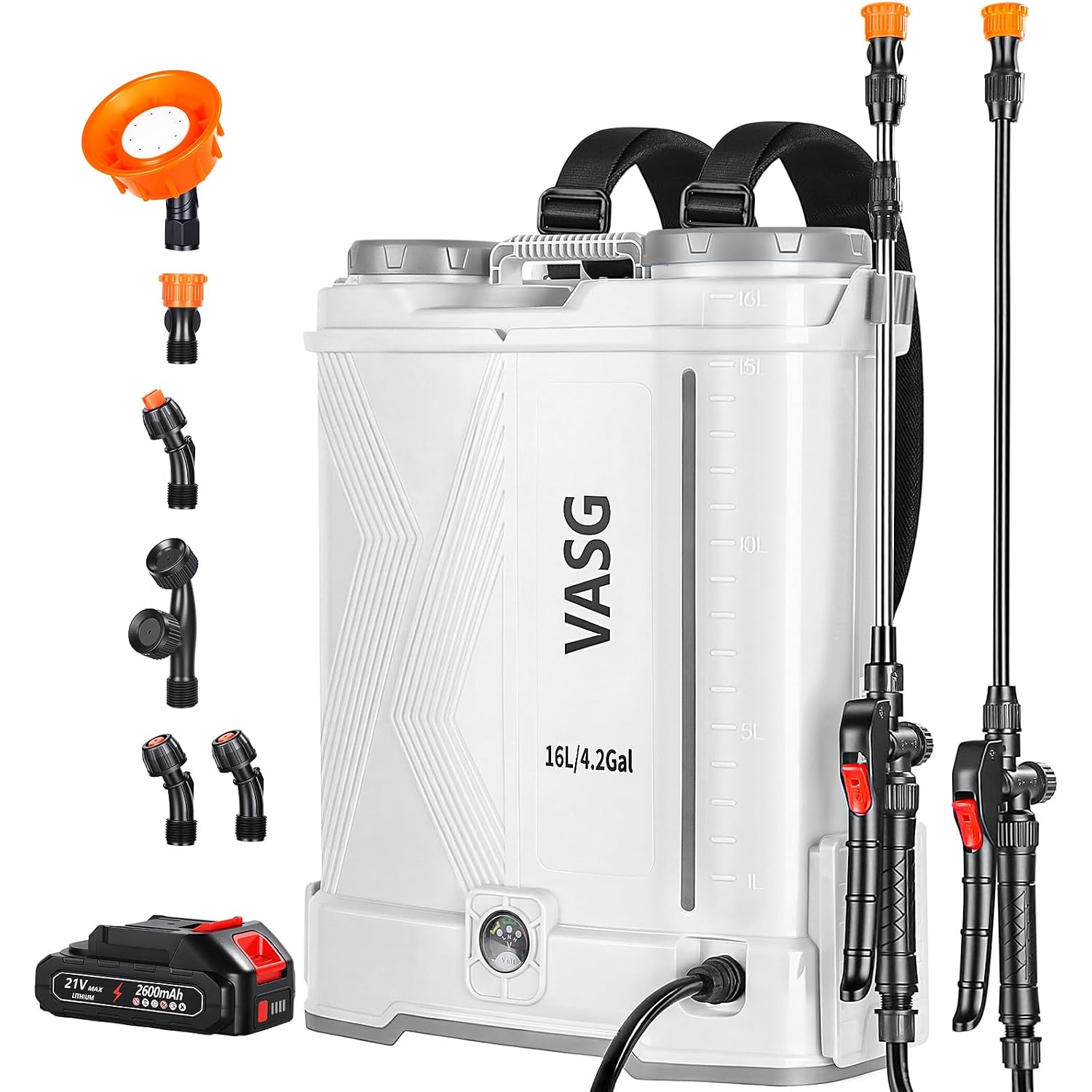 Battery Powered Backpack Sprayer 4 Gallon, 21V 2.6Ah Electric Weed Pump Sprayer With 6 Nozzles, Telescopic Wand (Stainless Steel + Plastic) For Garden Weed Lawn Yard Clean, Charger Included