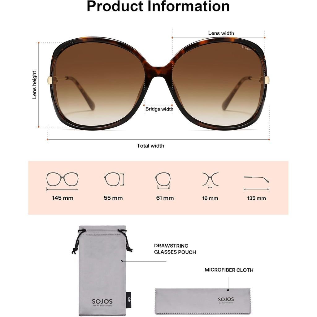 SOJOS 2026 Oversized Butterfly Sunglasses for Women with Gold Arms,Beach Sun UV Protection Shades Orange Tortoise/Brown