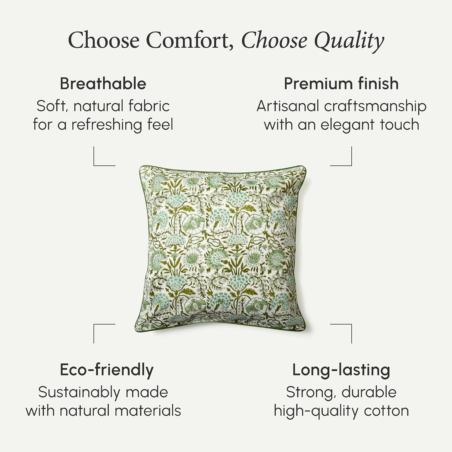 Cpc 100% Cotton Throw Pillow Covers 20X20 Inch, Set Of 2 Green Block Print Pattern Couch Pillow, Cute Boho Decorative Pillows For Living Room, Bedroom With Hidden Zipper- Agate Green