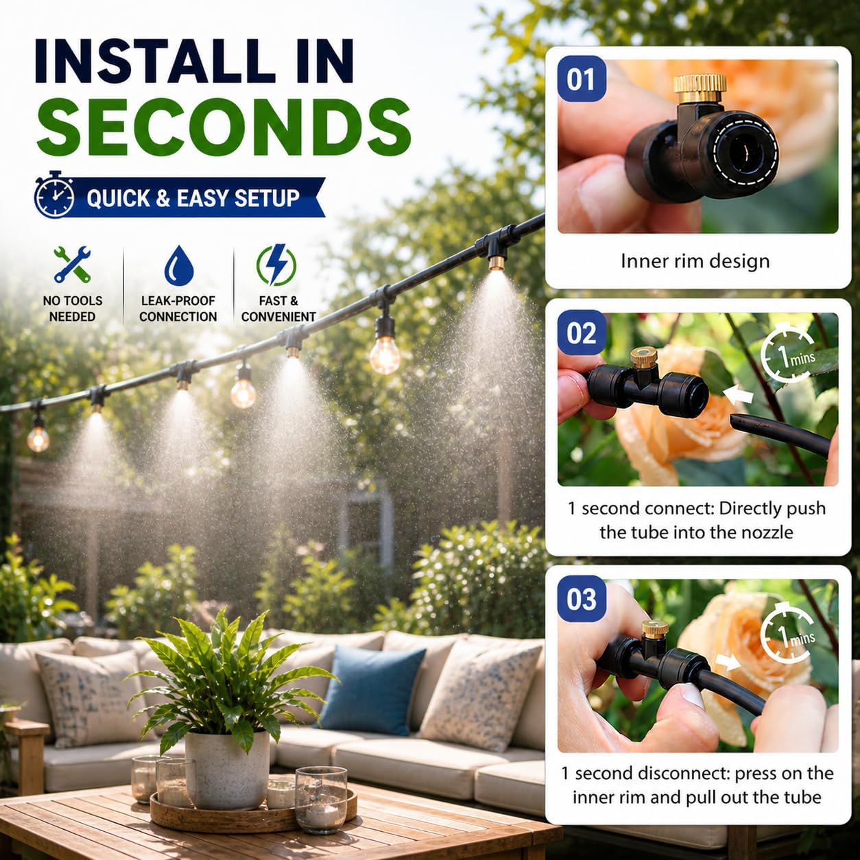100Ft Misters For Outside Patio, Outdoor Misting Cooling System With 20 Brass Nozzles & Filters, Diy Misting Kit For Backyard Garden Greenhouse Deck Umbrella Canopy Pool Porch Trampoline