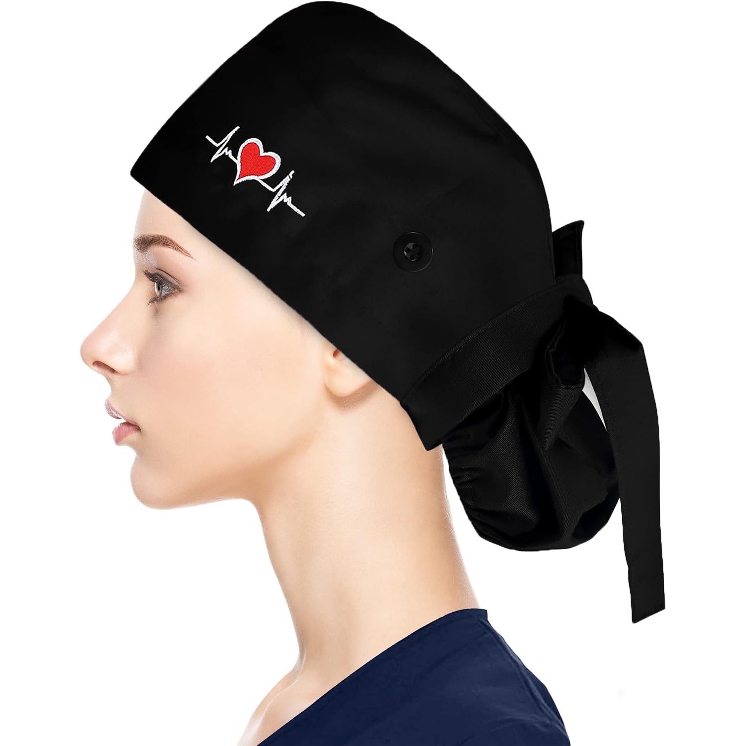 Fesciory Adjustable Working Caps With Button & Sweatband, Women Ponytail Pouch Hats, Long Hair