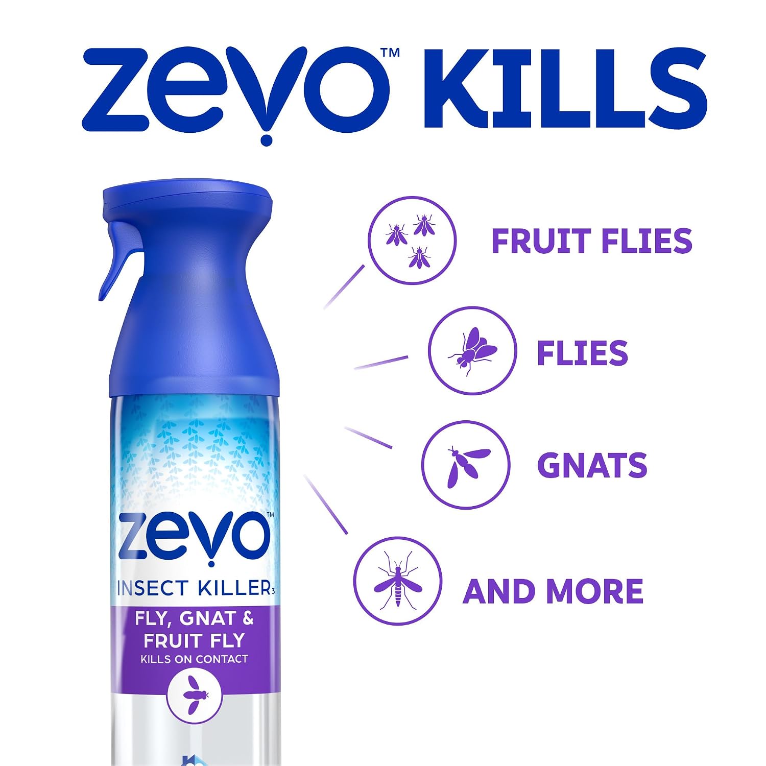 Zevo Flying Insect Killer Spray - Fruit Fly, Gnat, Fly & Mosquito Bug Spray For Home Use With Rosemary & Cornmint Oil - Indoor & Outdoor Use (3 Bottles)