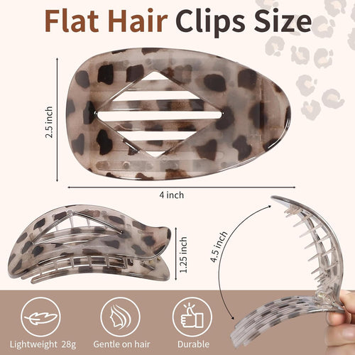 10 PCS Flat Hair Clips for Women - Large Matte & Tortoise Hair Claw Clips, 4.2 Inch Strong Hold Non-Slip Jaw Clips for Thick/Thin Hair, Neutral Leopard Hair Accessories for Daily Styling(Leopard)