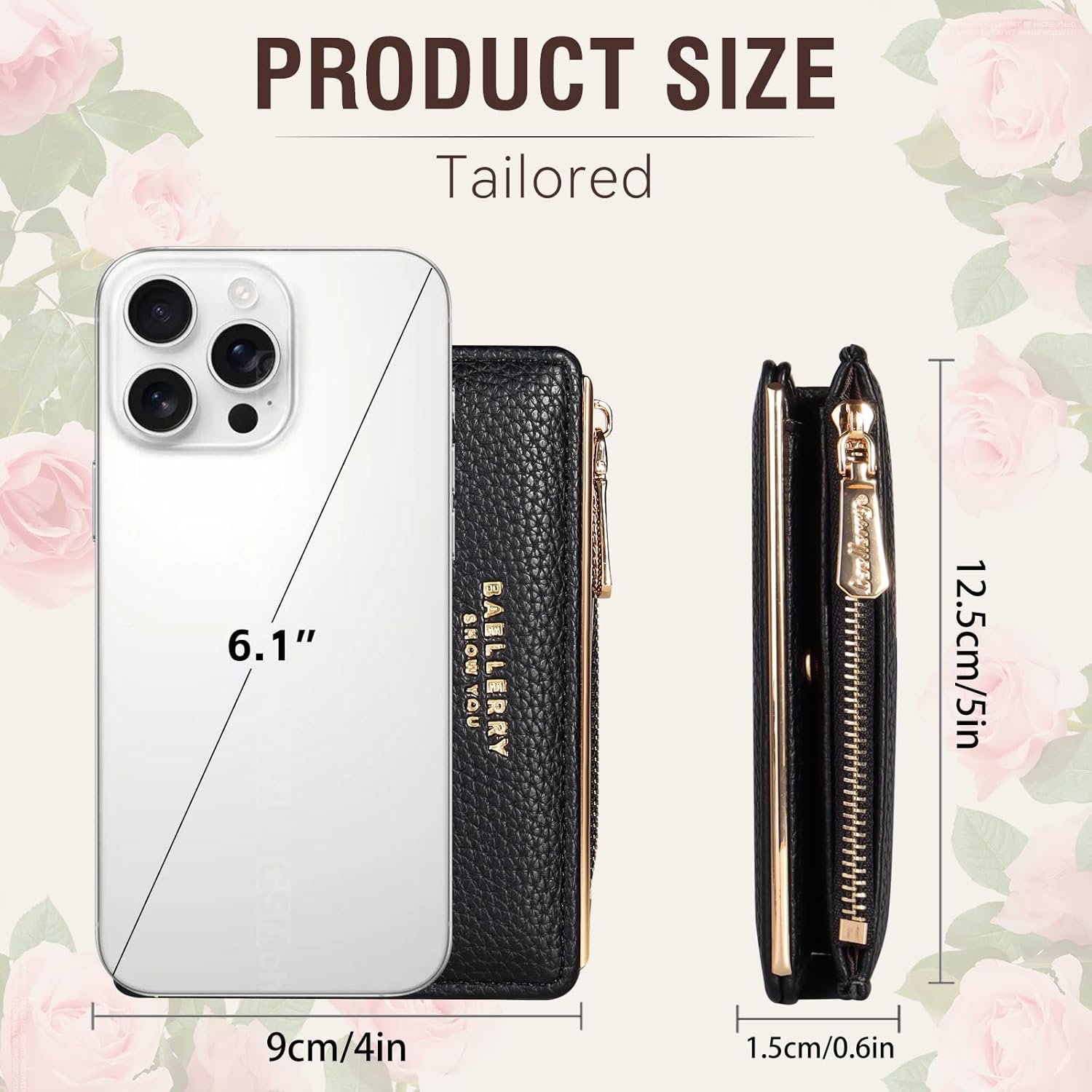 Small Wallet for Women -Bifold Embroidery Flower Wallet RFID Blocking PU Leather with Zipper Pocket for women girls(Black)