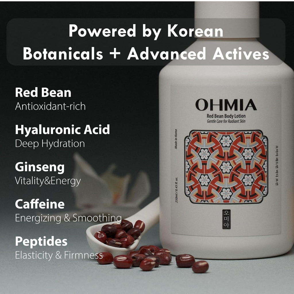 Red Bean Korean Body Lotion For Women - 24-Hour Moisturizer For Dry Skin, Peptides & Hyaluronic Acid, Lightweight K-Beauty Body Care, Vegan & Cruelty-Free - 8.45 Fl Oz