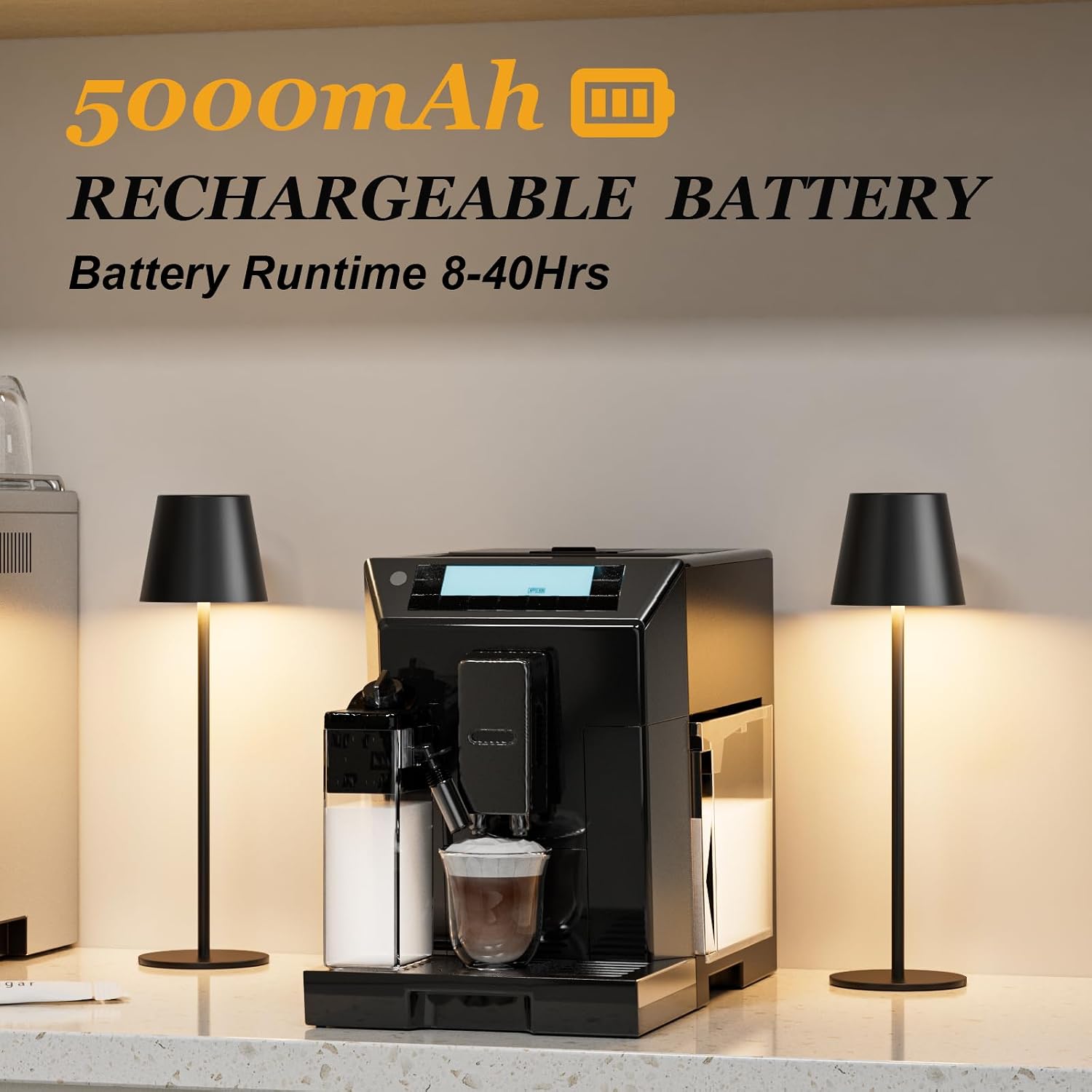 Kakanuo Cordless Table Lamp Rechargeable Black - Kk 2 Pack 5000Mah Battery Operated Lamp For Counter, 3 Color Stepless Dimming Wireless Lamp For Dining Kitchen, Outdoor Patio, Touch Control