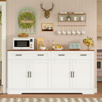 Usikey 55" Buffet Cabinet With Storage And Drawers, Large Sideboard Buffet Cabinet With Adjustable Shelves And Doors, Modern Coffee Bar For Kitchen, Living Room, White