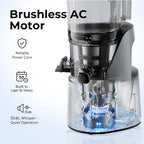 EanOruus Juicer Machines, 3-in-1 Cold Press Juicer with 6.5" Extra Large Chute, 100oz Large Capacity, AC Motor, Makes Juice, Nut Milk & Sorbet, Premium Gray