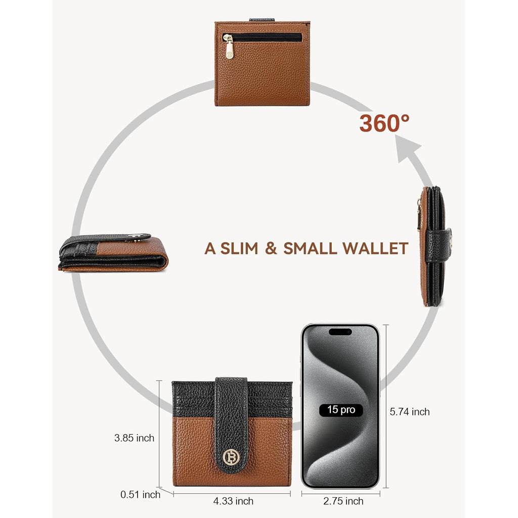 BOSTANTEN Slim Wallet for Women Small RFID Blocking Credit Card Holder Leather Bifold Wallets with Zipper Coin Pocket Black＆Brown