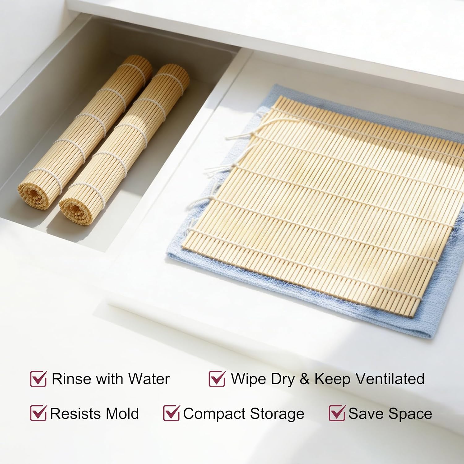 Syn-Zer Bamboo Sushi Mats 2-Pack, 9.5" Rolling Tool For Maki | Diy Sushi Making, Reusable Roller, Kitchen Tool, Hand Rolls, Maki, Sushi Prep