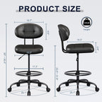 Misolant Drafting Chair Without Arms, Tall Office Chair With Footrest Ring For Standing Desk, Small Faux Leather Executive Office Chair With Adjustable Height For Bar Lab Counter Height Desk, Black