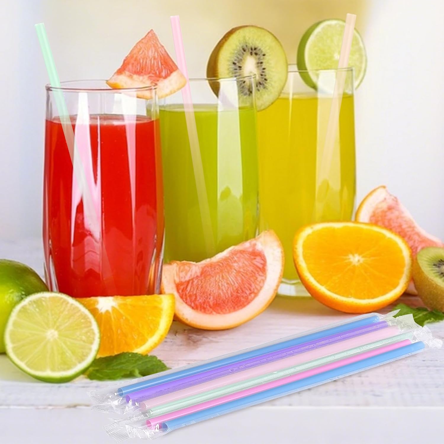 [Individually Wrapped] 100Pcs Disposable Plastic Drinking Straws - 8.26" Long And 0.24 Diameter Colorful Cute Straws For Juice,Coffee,Milk,Cocktail, Bachelorette/Birthday Party, Bridal/Baby Shower