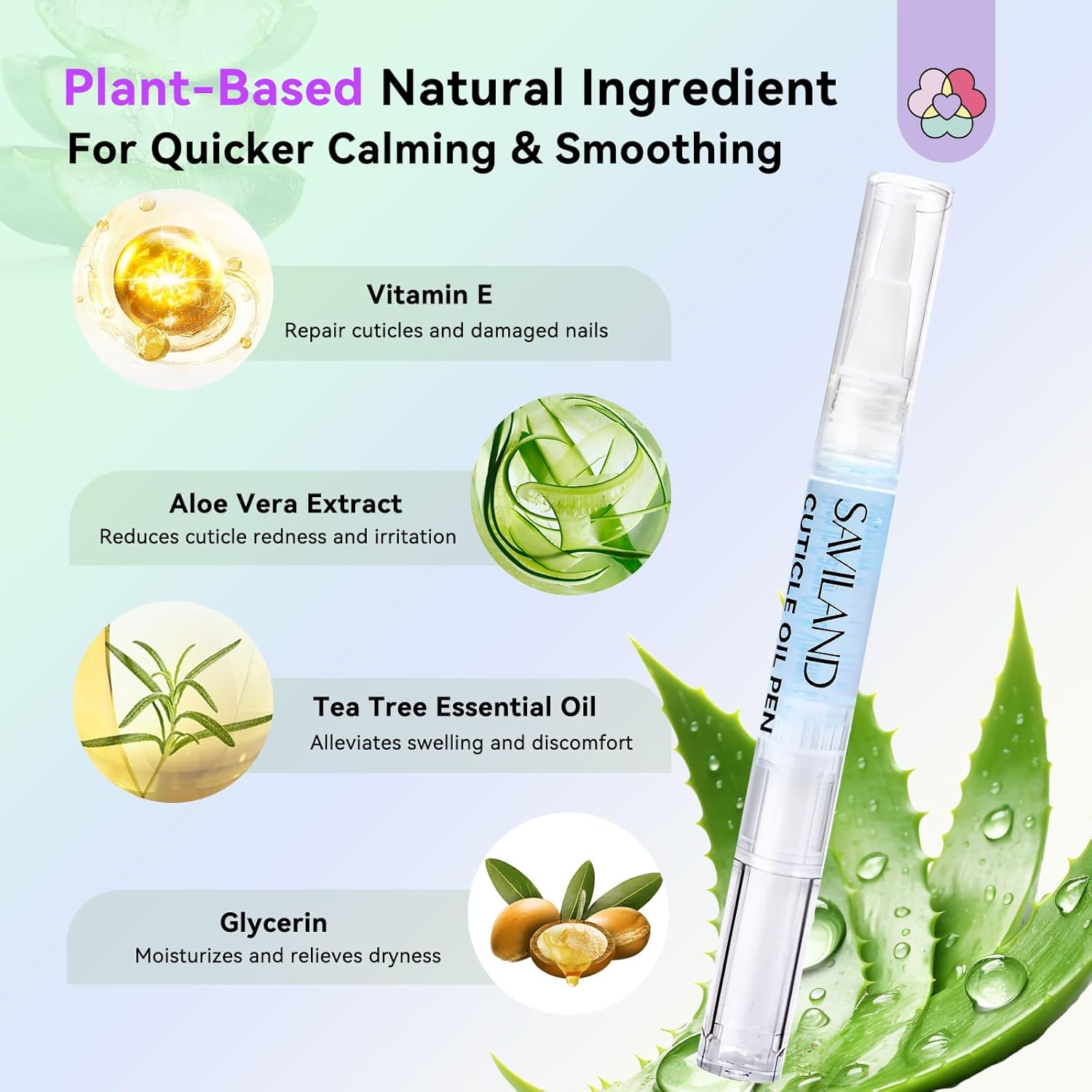 SAVILAND Soothing Cuticle Oil Pen: 6Pcs Plant-Based Nail Oil with Aloes Vitamin E Nail Strengthener Refreshing Nail Growth Serum Cuticle Softener for Moisturizing Repairing Dryness Redness Peeling