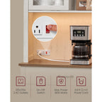 Vasagle Liry Collection - Pantry Cabinet With Lights And Charging Station, Kitchen Storage Cabinet With Doors And Drawer, 15.6 X 31.7 X 71.1 Inches, Farmhouse Style, Rustic White Ubbk363W12V2