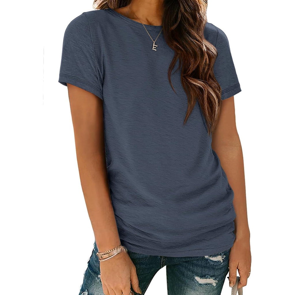 Athmile Womens Soft Basic T Shirt Summer Tops Short Sleeve Crewneck Tees Casual Teachers Cute Work Outfits Everyday Wear