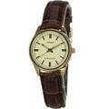 Casio Women'S Ltp-V005Gl-9A Brown Genuine Leather Band Analog Watch