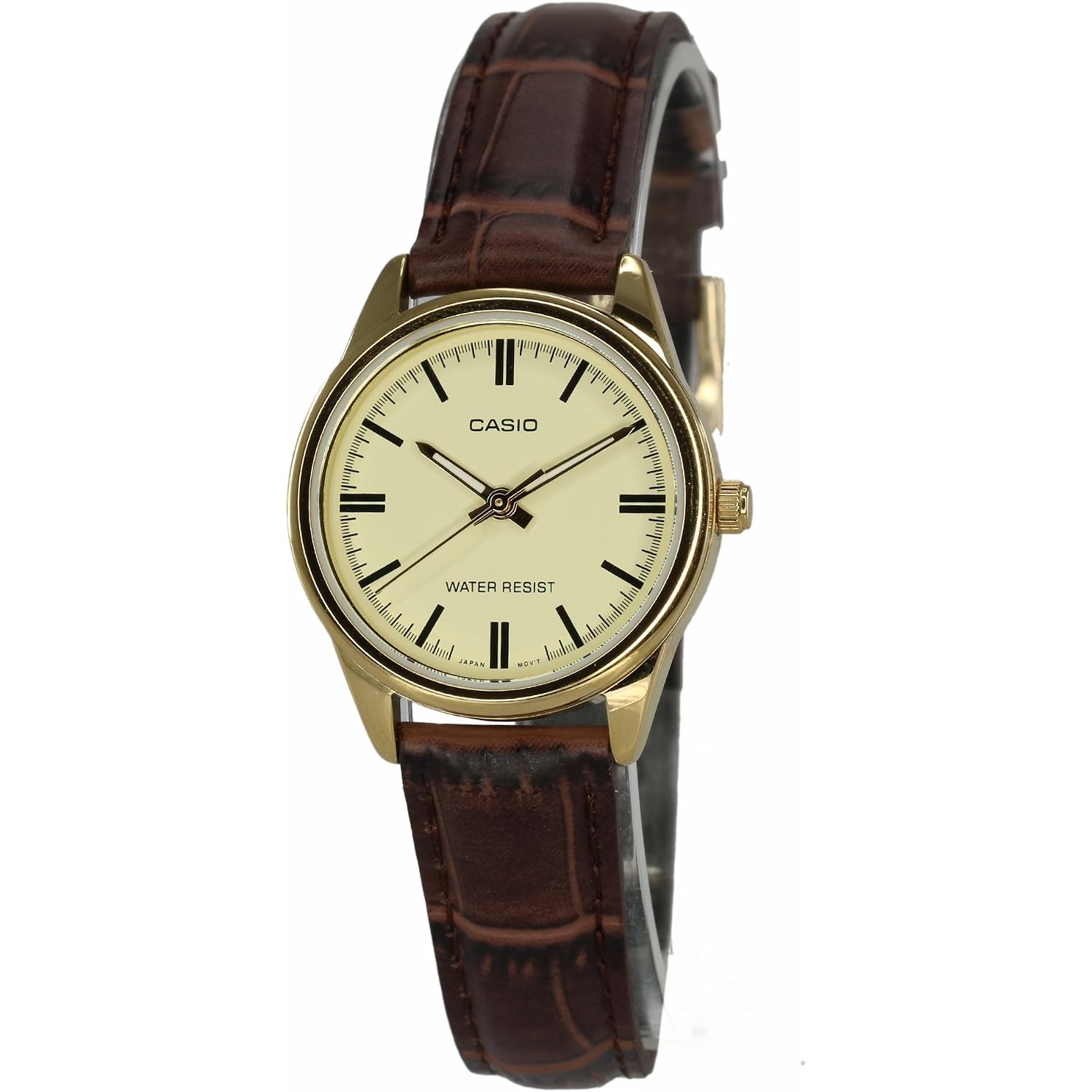 Casio Women'S Ltp-V005Gl-9A Brown Genuine Leather Band Analog Watch