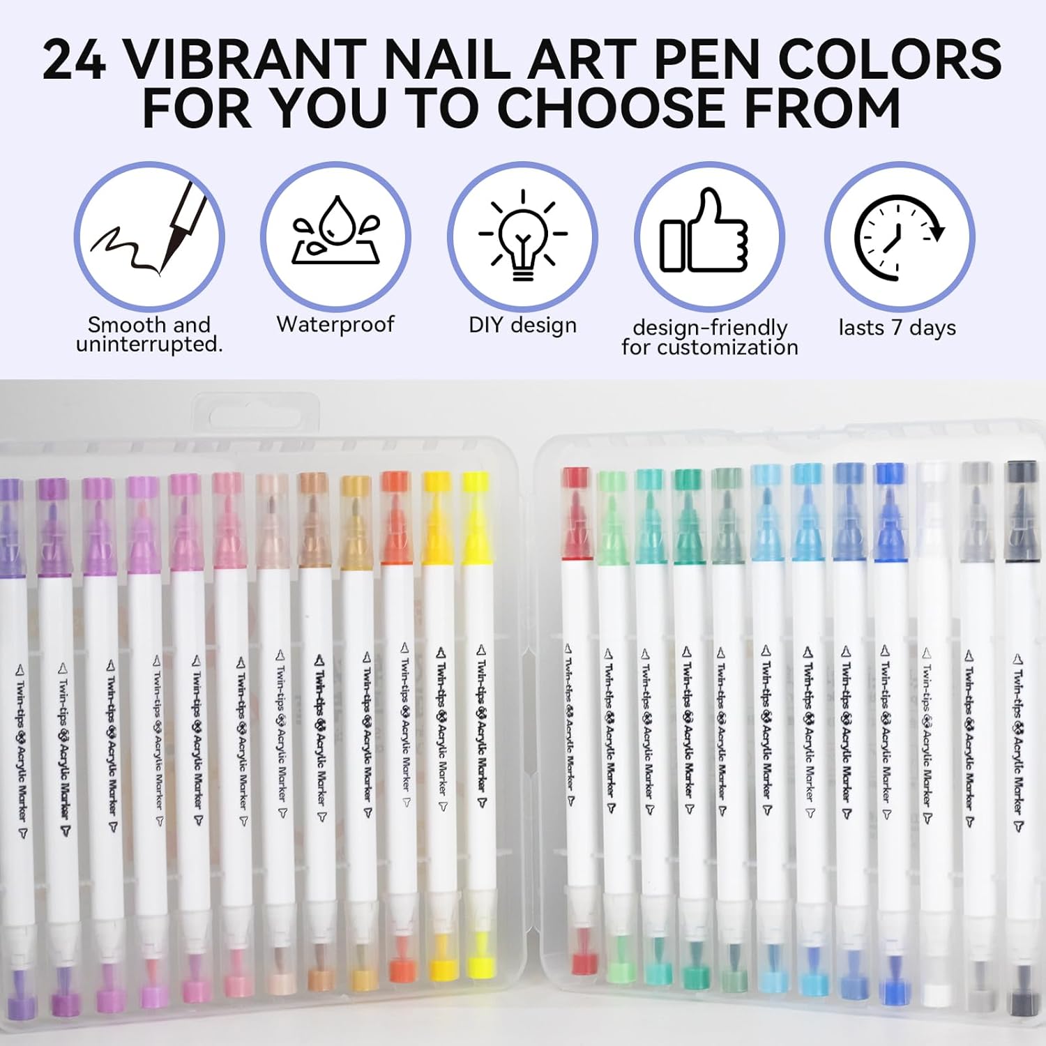 24 Color Nail Art Pens Set 0.3-4MM Nail Polish Pens Quick-Drying for Painting Liner Dotting Marker,Drawing Pen for Nail Design,Waterproof Acrylic Nail Brush Pen Manicure Tools Salon Home