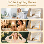 Vanity Mirror With Lights 22"X17", Lighted Makeup Mirror With 10X Magnification 4.5", 3 Color Dimmble Lights, Touch Control, 360° Rotation, Metal Frame, Women'S Gift, For Bedroom/Dressing Room, White