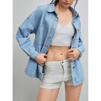 Women Denim Shirt Jean Jacket Oversize Button Down Shirt Long Sleeve Jean Tops Trendy Shackets