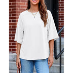 Tankaneo Womens Oversized Half Sleeve T-Shirts Trendy Casual Baggy Loose Fit Tops Summer Crew Neck Tees Shirts
