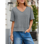 Cicy Bell Womens Summer V Neck T Shirts Casual Short Sleeve Flowy Tops Cute Loose Fit Basic Tees
