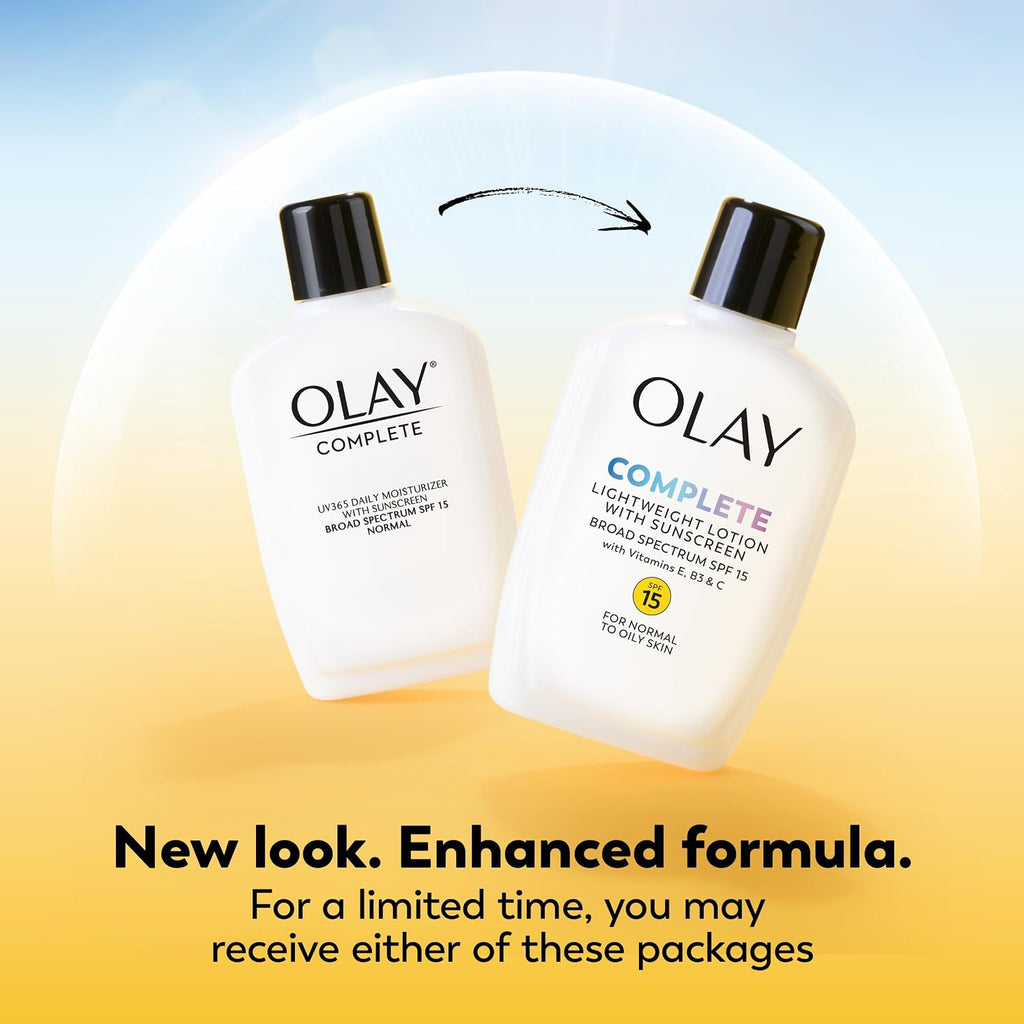 Olay Face Moisturizer, Complete With Sunscreen Spf 15, Daily Facial Lotion For Normal Skin, Lightweight Hydrating Broad Spectrum Sun Protection - Vitamin C, E, And Niacinamide - 6 Oz 2 Pack