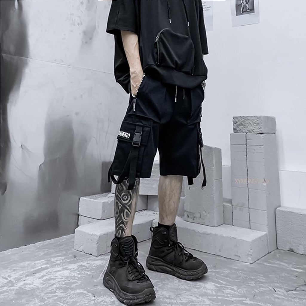 Xyxiongmao Men'S Joggers Techwear Black Hip Hop Cargo Shorts Streetwear Sweatpants Cargo Pants For Men