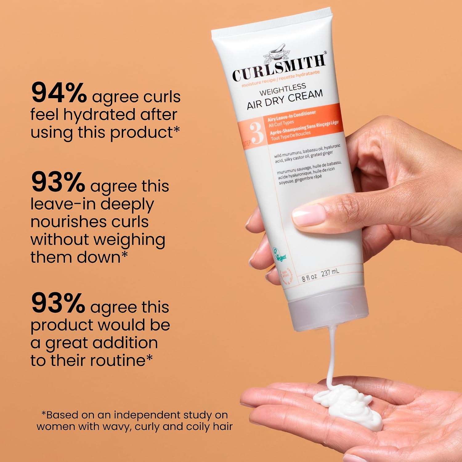 Curlsmith Weightless Air Dry Cream For Hair, Hydrating And Detangling, Leave In Conditioner For Curly Hair, For All Curl Types, Vegan & Cruelty-Free
