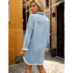 Zilcremo Women Denim Shirt Dresses Long Sleeve Distressed Jean Dress Button Down Casual Tunic Top