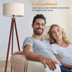 Lepower Tripod Floor Lamp Mid Century Modern Standing Lamps For Living Room | Light-Diffusing Linen Shade, Premium Rubberwood Tripod With E26 Base, Adding Warmth To Bedroom, Office & Study Corner Brown