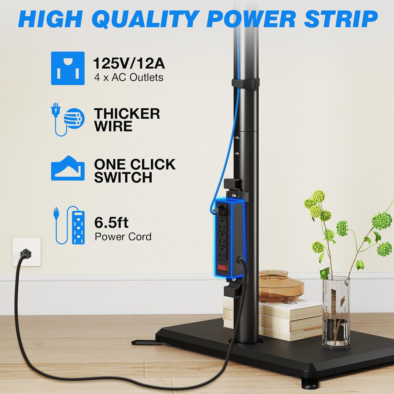 Rfiver Swivel Floor Tv Stand With Power Outlet For 32-65 Inch Tvs, Height Adjustable Tall Tv Stand With Wood Base, Hold Up To 88Lbs, Saving Space Design For Bedroom, Living Room And Corner