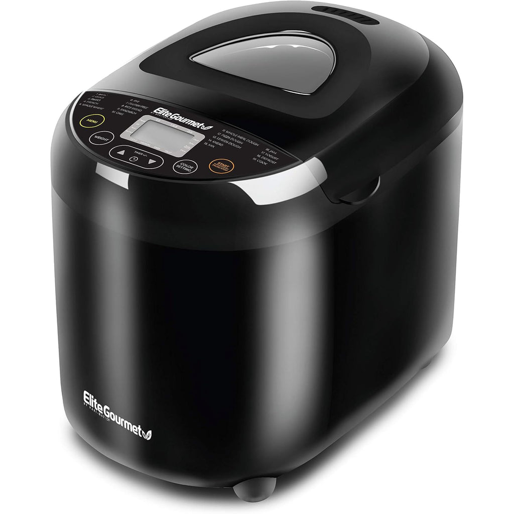 Elite Gourmet Programmable Bread Maker, 2 lb Loaf, 3 Sizes, 19 Presets incl. Gluten-Free, Dough & Jam, Delay Timer, Black