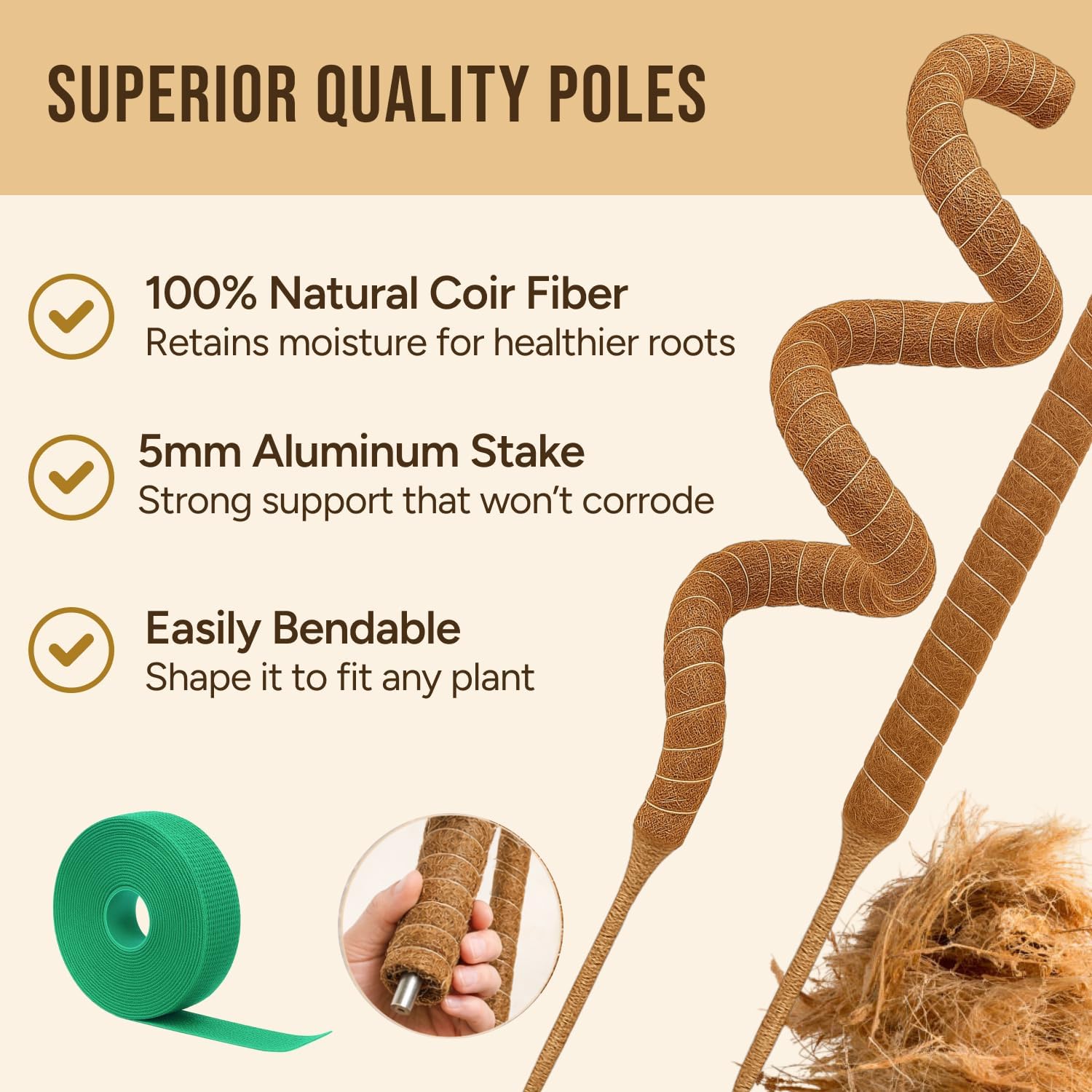Moss Pole Monstera Plant Support, 2 Pack 28In Bendable Indoor Plant Stakes