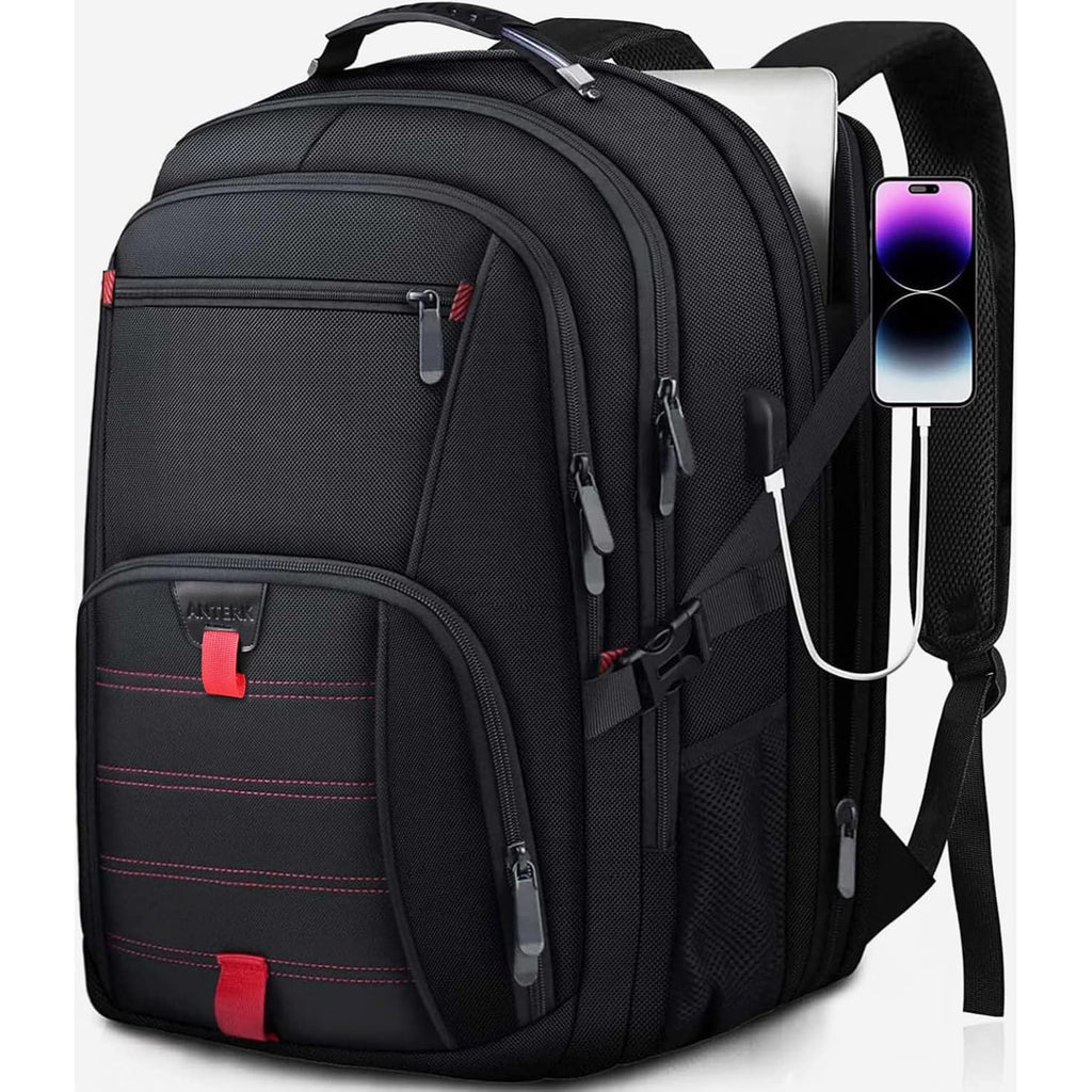 Anterk Extra Large Travel Laptop Backpack 17.3 In Carry On Backpack For Men | Travel Backpack Anti Theft Water Resistant College Bussiness Tsa Airline Approved Work Computer Backpack, Black