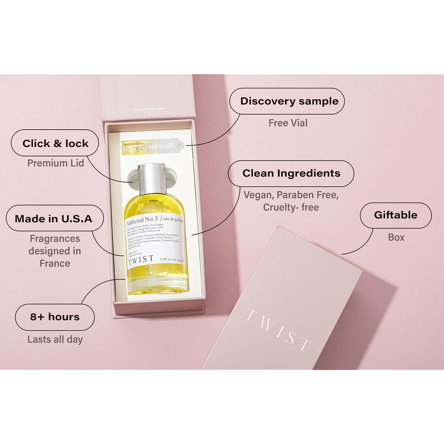 Twist - Addicted No. 3 - Eau De Parfum Inspired By Y. B.Lack O.Pium Long-Lasting Perfume For Women, Amber & Vanilla, Vegan, Clean Ingredients, Fragrance - Spray 100 Ml | 3.4 Fl. Oz.