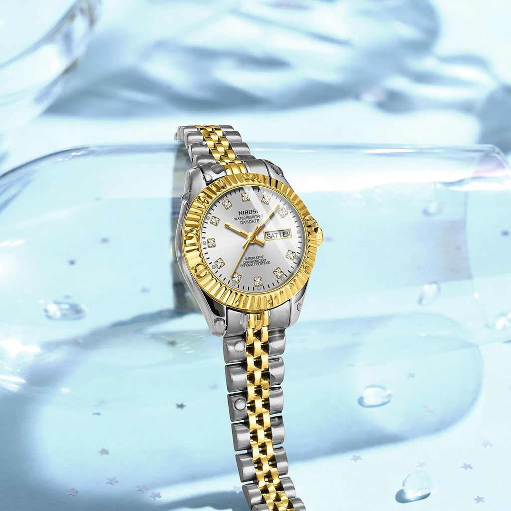 Nibosi Watches For Women Analog Quartz Stainless Steel Dial With Day Date Luminous Waterproof Dainty Classic Luxury Diamond Elegant Dress Women'S Watch For Small Wrists