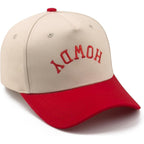 Two-Tone Cotton Baseball Cap with Embroidered Western Sayings - Adjustable Cowboy Style Hat for Men and Women Howdy - Red/Beige