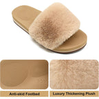 Coface Fuzzy Womens Slippers With Arch Support Open Toe Orthopedic Fur Slipper Indoor Outdoor
