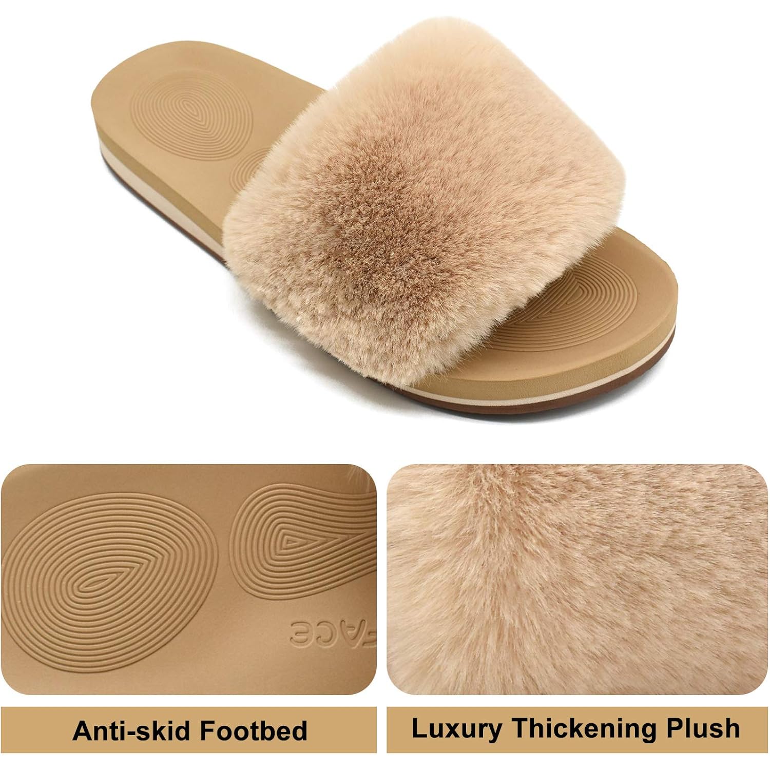 Coface Fuzzy Womens Slippers With Arch Support Open Toe Orthopedic Fur Slipper Indoor Outdoor