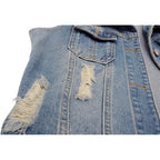 Womens Denim Jean Vest Classic Junior Button Up Cropped Distressed Sleeveless Jean Jacket
